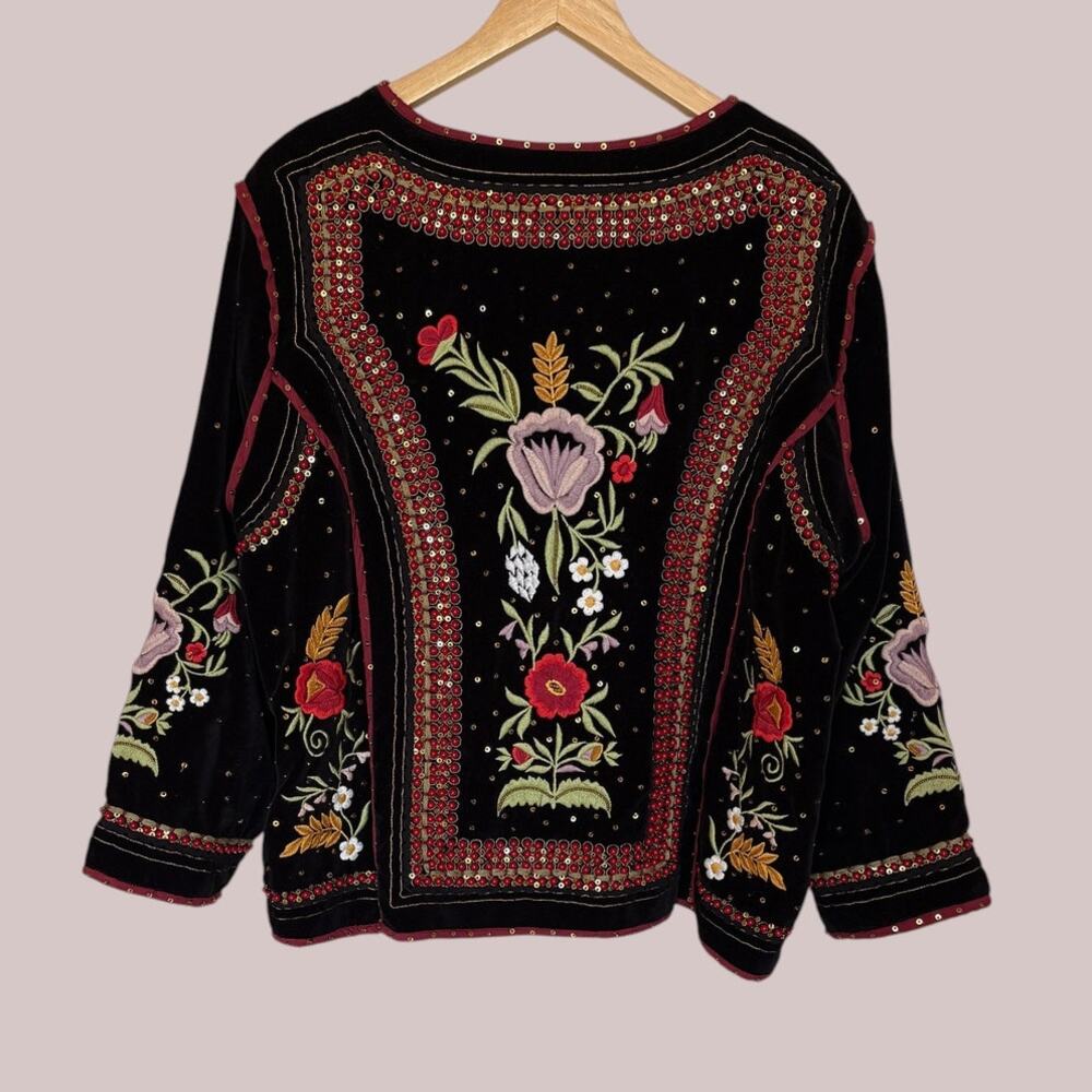 John Mark Embellished Floral Beaded Velvet Jacket Boho Festival Art to Wear XL - Picture 3 of 16